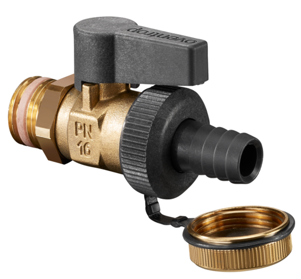 OVENTROP KFE-Kugelhahn Optiflex mit Außengewinde PN 16, mit Kunststoff Schlauchverschraubung DN 15, G 1/2, 1033314