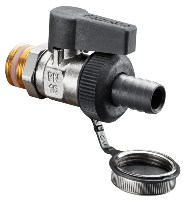 OVENTROP KFE-Kugelhahn Optiflex mit Außengewinde PN 16, mit Kunststoff Schlauchverschraubung, vernickelt DN 10, G 3/8, 1033351