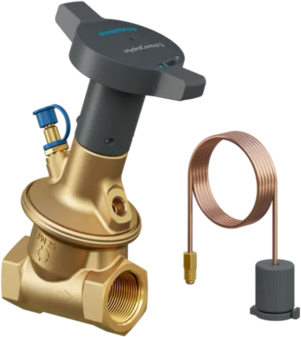 OVENTROP Differenzdruckregelventil HydroControl D mit Innengewinde PN 25 DN 15, Rp 1/2, Sollwert 50-300 mbar, mit einem montierten HydroPort Hilfsventil, 1064524