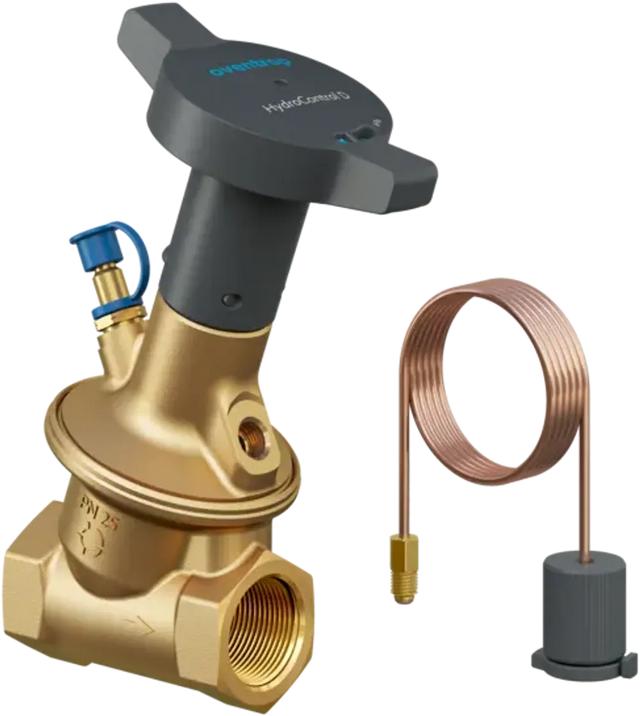 OVENTROP Differenzdruckregelventil HydroControl D mit Innengewinde PN 25 DN 40, Rp 1 1/2, Sollwert 50-300 mbar, mit einem montierten HydroPort Hilfsventil, 1064532