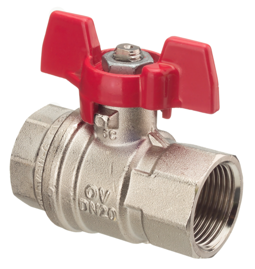 OVENTROP Kugelhahn mit Flügelgriff Optibal mit Innengewinde PN 16 DN 10, G 3/8, Messing, vernickelt, 1076103