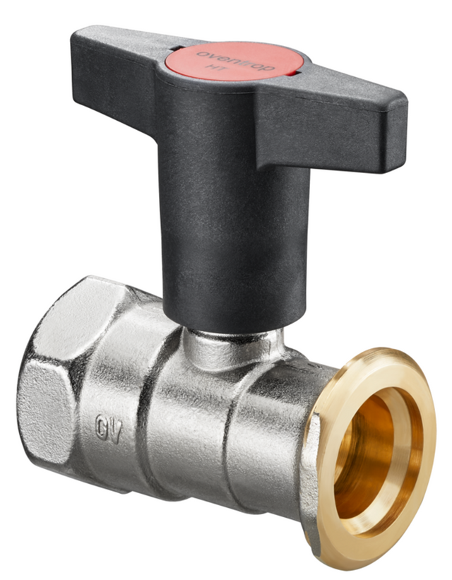 OVENTROP Pumpenkugelhahn Optibal P mit Innengewinde und Pumpenflansch PN 10, ohne Sperrventil DN 32, Rp 1 1/4 x G 2, Messing, vernickelt, 1078372