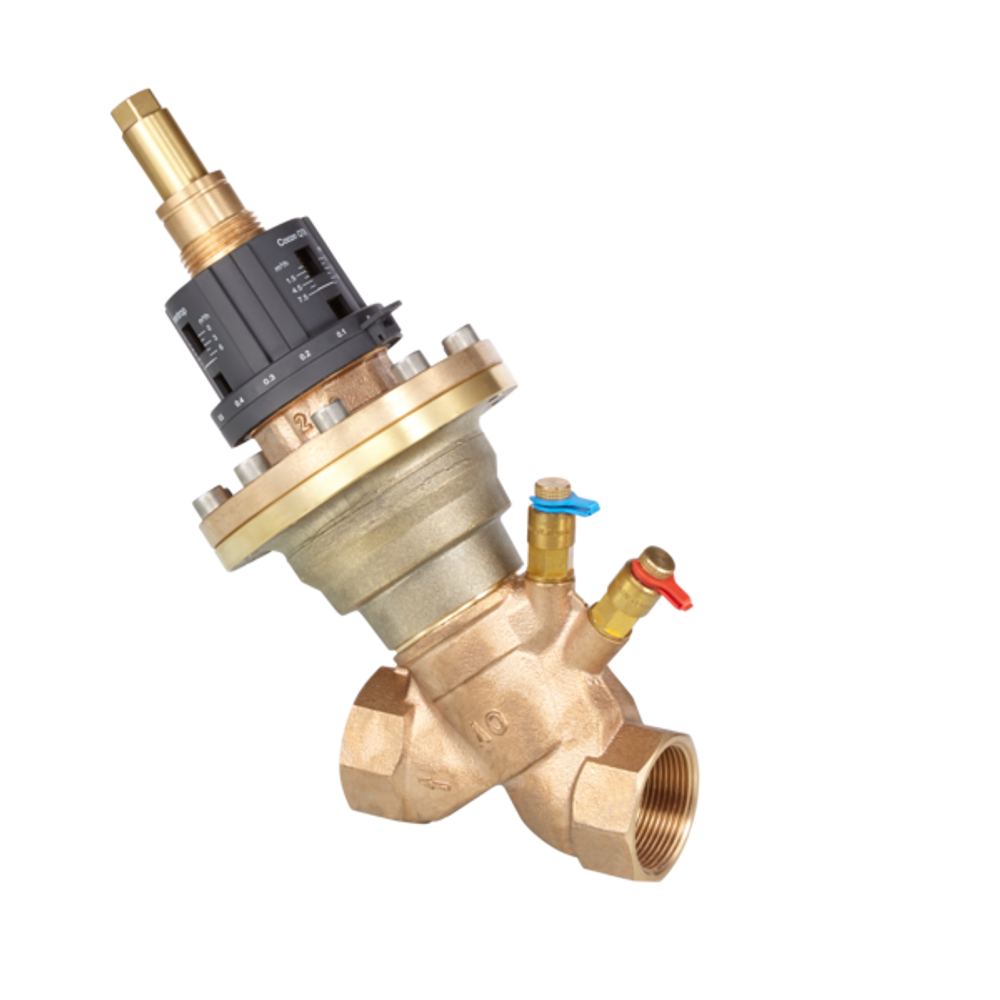 OVENTROP Druckunabhängiges Regelventil Cocon QTR mit Innengewinde PN 25 DN 40, Rp 11/2, 1,5 - 7,5 m2/h, mit zwei montierten Classic Messventilen, Rotguss, 1146112