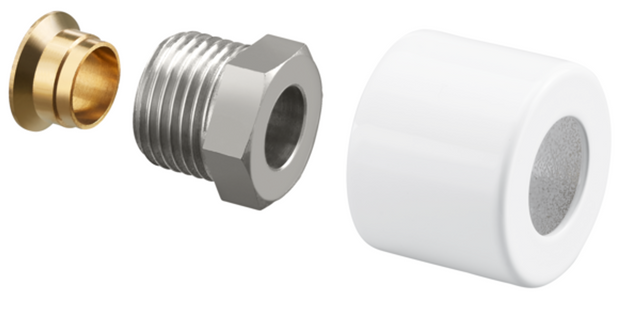 OVENTROP Klemmringverschraubungsset (1-fach) für Thermostatventile E, G 1/2 AG x 15 mm, weiß pulverbeschichtet, 1169193