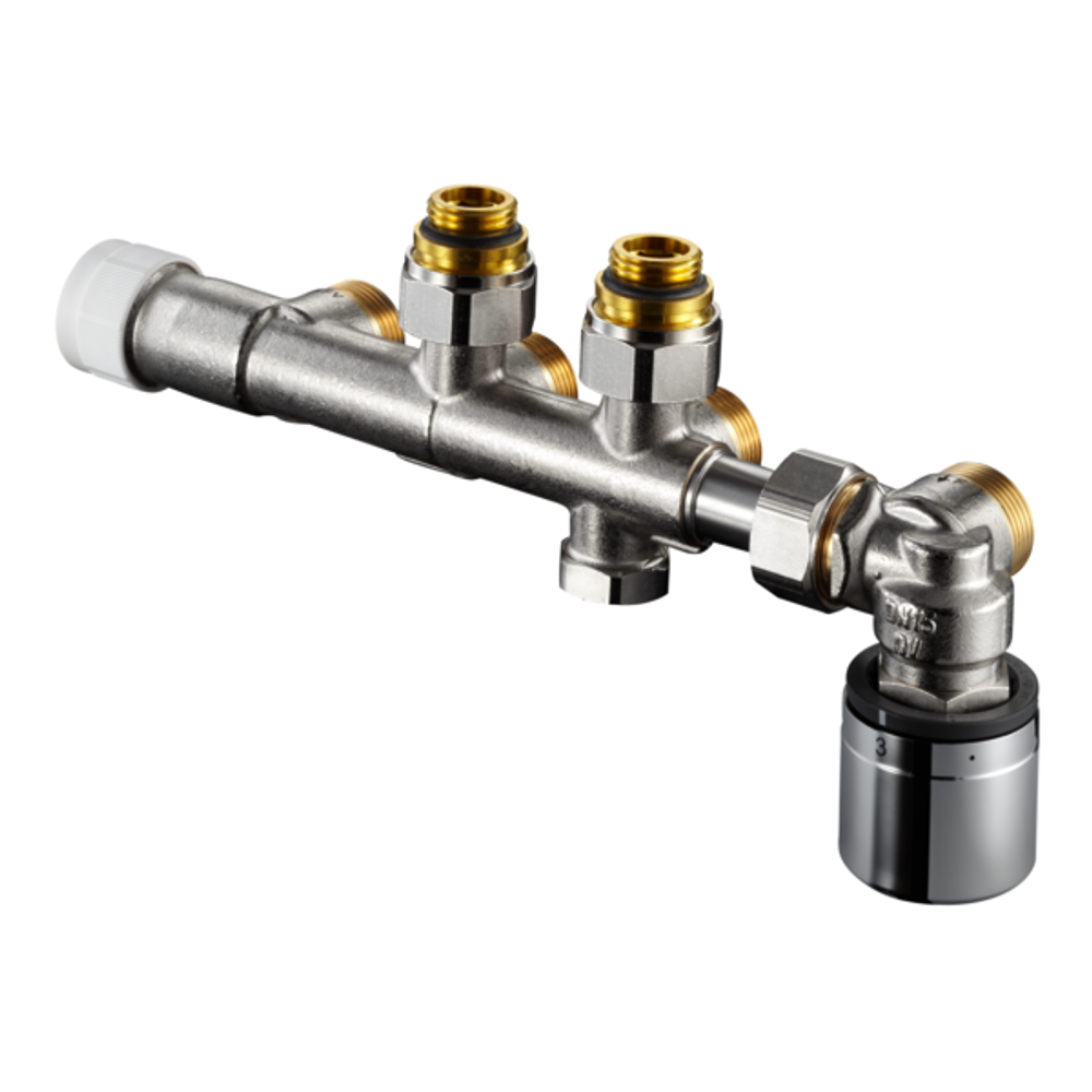 OVENTROP Anschlussarmatur Multiblock T-RTL Eck Zweirohr, G 1/2 AG x G 3/4 Eurokonus, 1184086