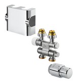 OVENTROP Set mit Multiblock TFU schwenkbar und Uni SH für Heizkörperanschluss G 1/2 IG, mit Hahnblock Multiblock TFU, Designabdeckung, Thermostat Uni SH und SH-Cap, Chrom, 1184235