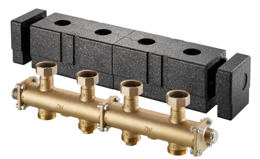 OVENTROP Modulverteiler für Regumat DN 25 mit Wärmedämmung, für 2 Heizkreise, Messing, 1351471