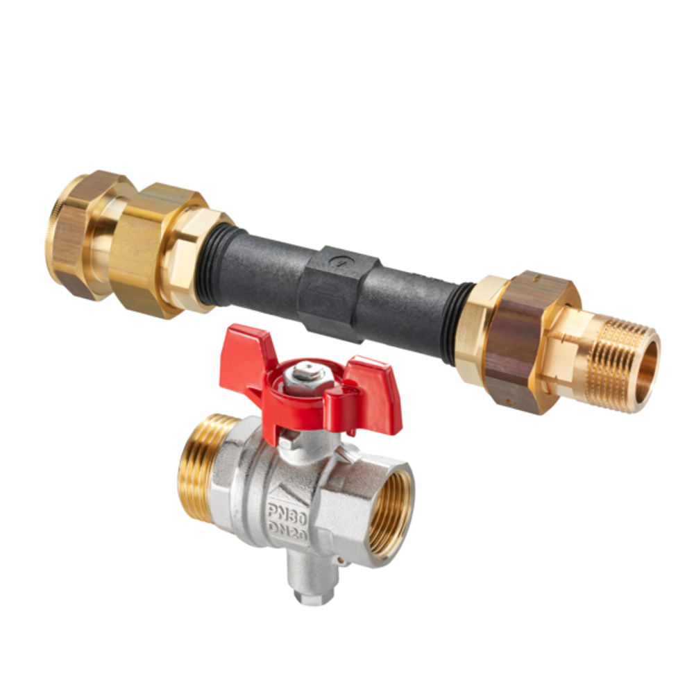 OVENTROP Wärmemengenzähler-Anschluss-Set für Verteiler, Dg, mit Kugelhahn DN 20, 1404585