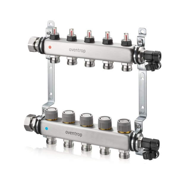 OVENTROP Heizkreisverteiler Multidis SFQ mit Q-Tech mit integrierten Durchflussindikatoren im Vorlauf, 10 Kreise, 1404960