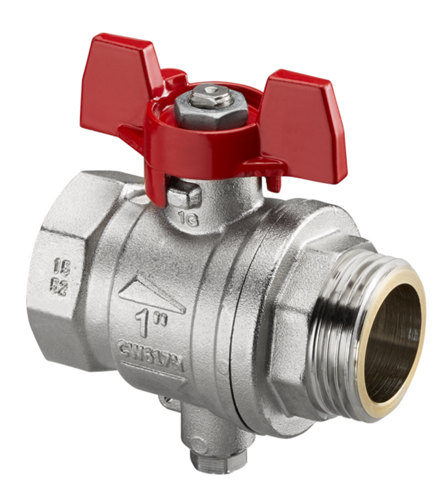 OVENTROP Kugelhahn flachdichtend, mit Temperaturfühleranschluss M 10 x 1,0, für Multidis SH/SF/SFQ Heizkreisverteiler, DN 25, 1406708