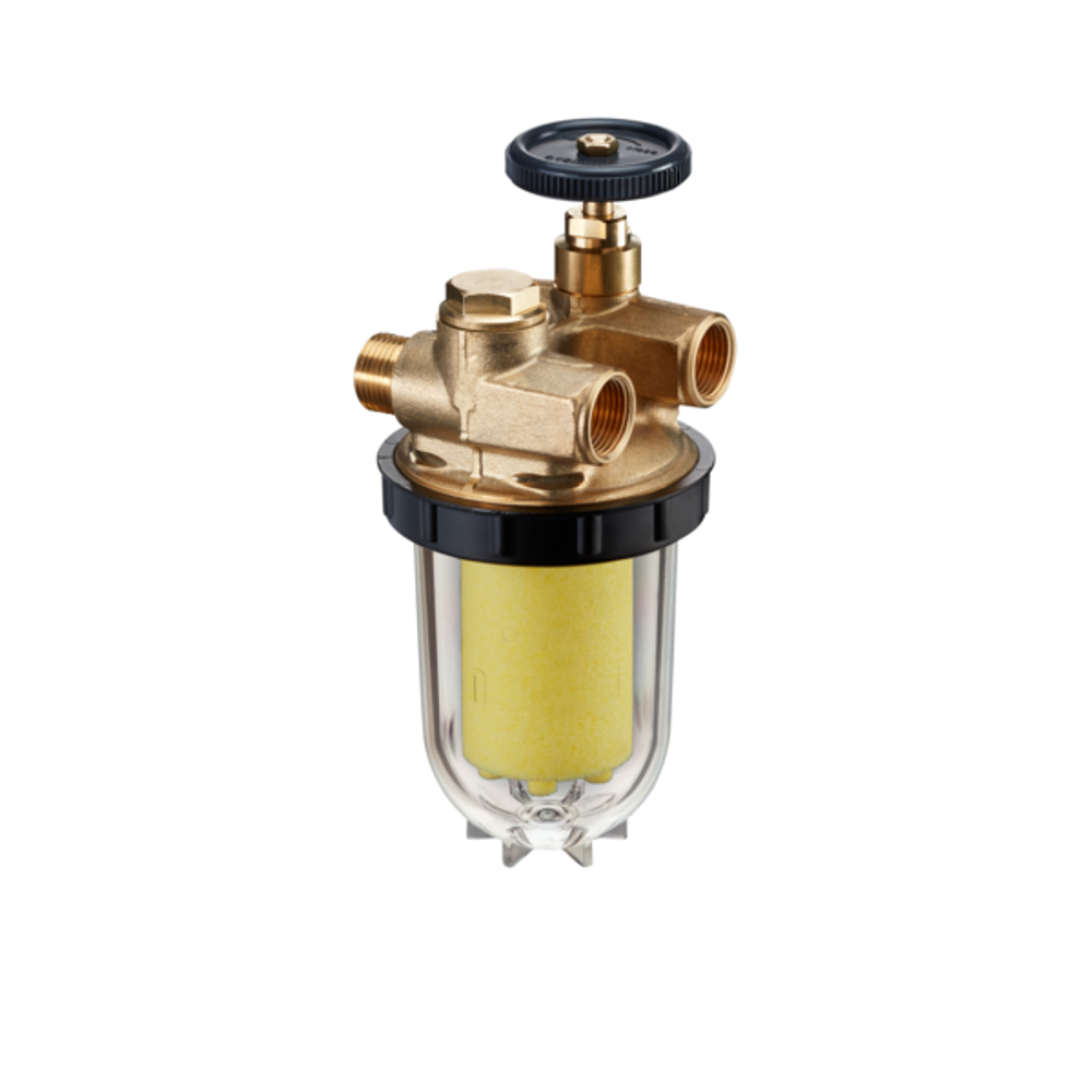 OVENTROP Heizölfilter Oilpur Z A mit Absperrung für Zweistrangsysteme DN 10, tankseitig G 3/8 IG, brennerseitig G 3/8 AG, Sinterkunststoff 50-75 mym, 2120561