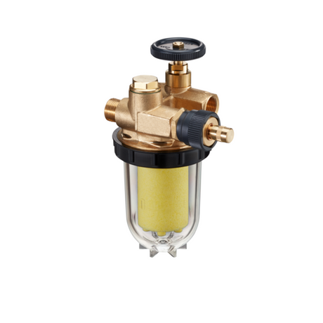 OVENTROP Heizölfilter Oilpur E A R mit Absperrung für Einstrangsysteme mit Rücklaufzuführung DN 10, tankseitig G 3/8 IG, brennerseitig G 3/8 AG, Sinterkunststoff 50-75 mym, 2122561