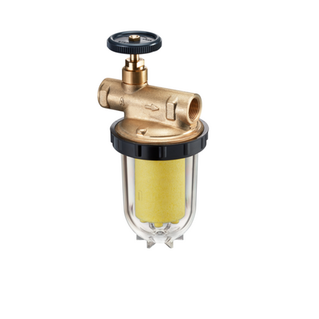 OVENTROP Heizölfilter Oilpur E A mit Absperrung für Einstrangsysteme DN 10, tankseitig G 3/8 IG, brennerseitig G 3/8 IG, Sinterkunststoff 50-75 mym, 2123261