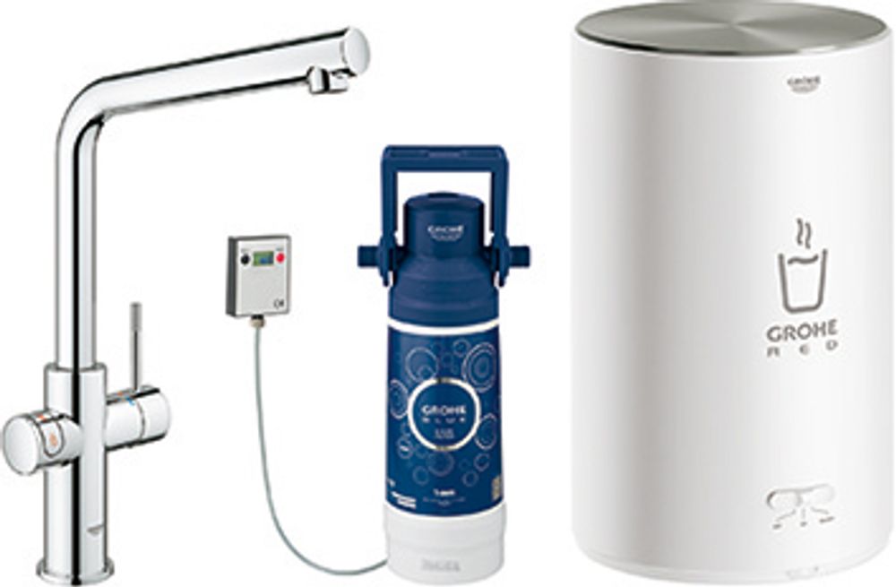 GROHE Armatur und Boiler GROHE Red Duo 30327_1 M-Size L-Auslauf supersteel, 30327DC1
