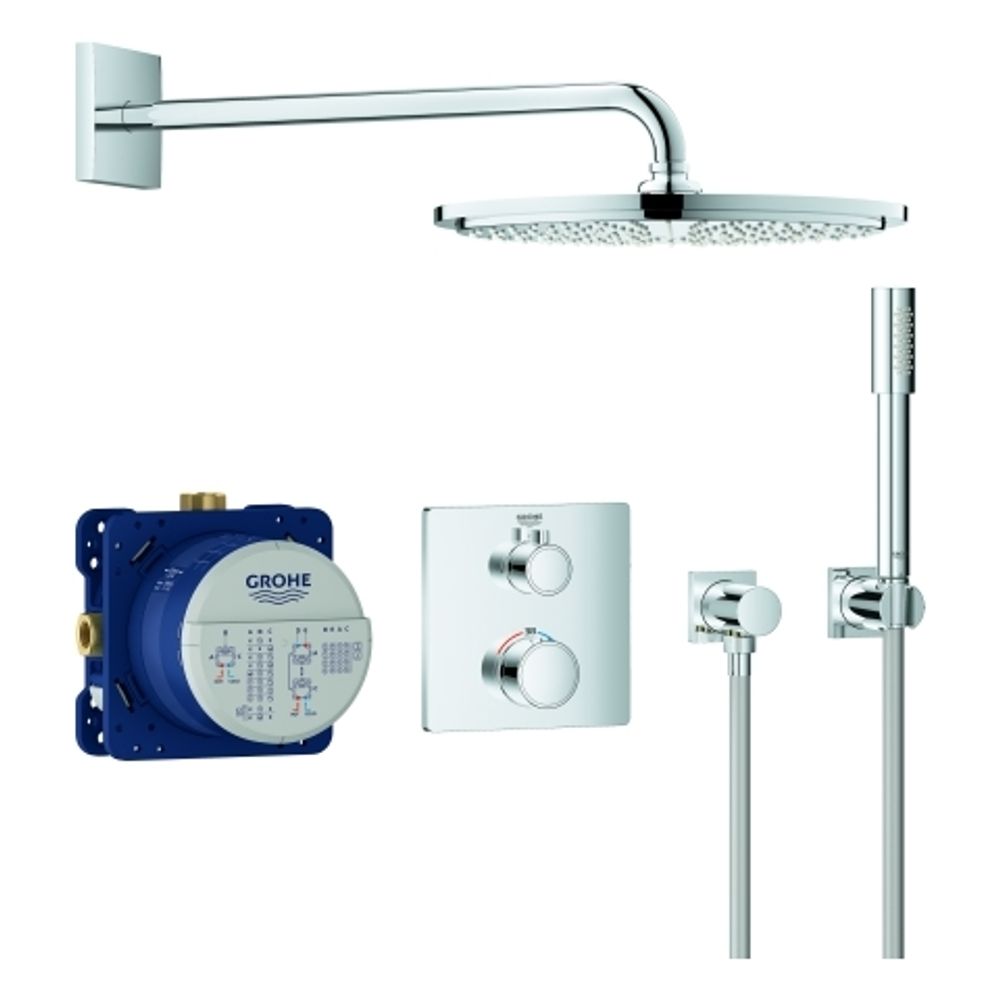 GROHE UP-Duschsystem Grohtherm 34730 mit FMS eck./SmartBox/Kopfb./Brauseset chrom, 34730000
