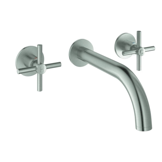 GROHE 3-Loch-WT-Batterie Atrio 20661 Fertigmontageset Kreuz-Griff supersteel, 20661DC0