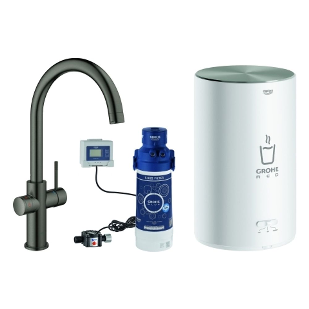 GROHE Armatur und Boiler GROHE Red Duo 30083_1 M-Size C-Ausl. hard graphite gb., 30083AL1
