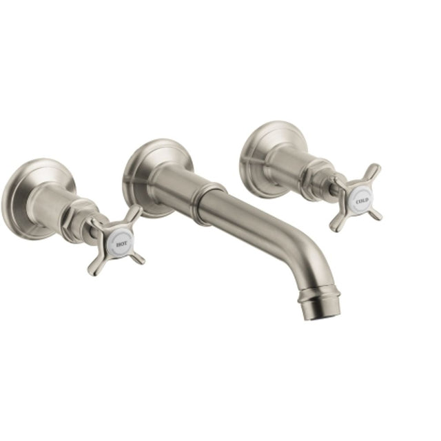 AXOR Montreux 3-Loch Waschtischarmatur Unterputz für Wandmontage mit Auslauf 165 - 225 mm und Kreuzgriffen Brushed Nickel, 16532820