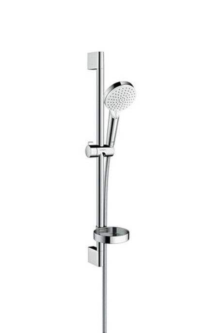 hansgrohe Crometta Brauseset 100 Vario mit Brausestange 65 cm und Seifenschale Weiß/Chrom, 26553400