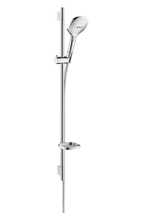 hansgrohe Raindance Select E Brauseset 120 3jet mit Brausestange 90 cm und Seifenschale Weiß/Chrom, 26621400