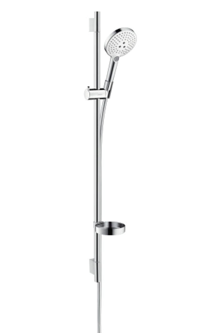 hansgrohe Raindance Select S Brauseset 120 3jet mit Brausestange 90 cm und Seifenschale Weiß/Chrom, 26631400