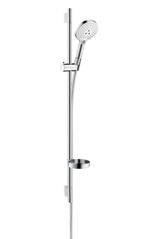 hansgrohe Raindance Select S Brauseset 120 3jet mit Brausestange 90 cm und Seifenschale Weiß/Chrom, 26631400