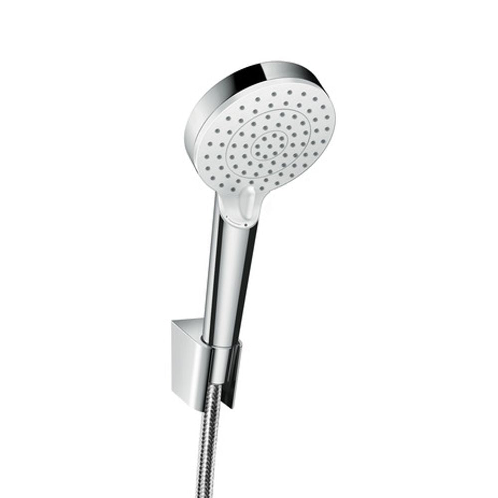 hansgrohe Crometta Brausehalterset 100 Vario EcoSmart 9 l/min mit Brauseschlauch 160 cm Weiß/Chrom, 26694400