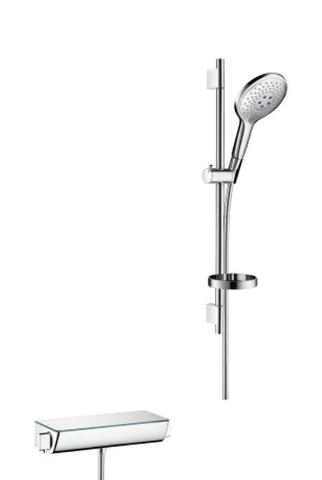 hansgrohe Raindance Select S Brausesystem Aufputz 150 3jet mit Ecostat Thermostat und Brausestange 65 cm Chrom, 27036000
