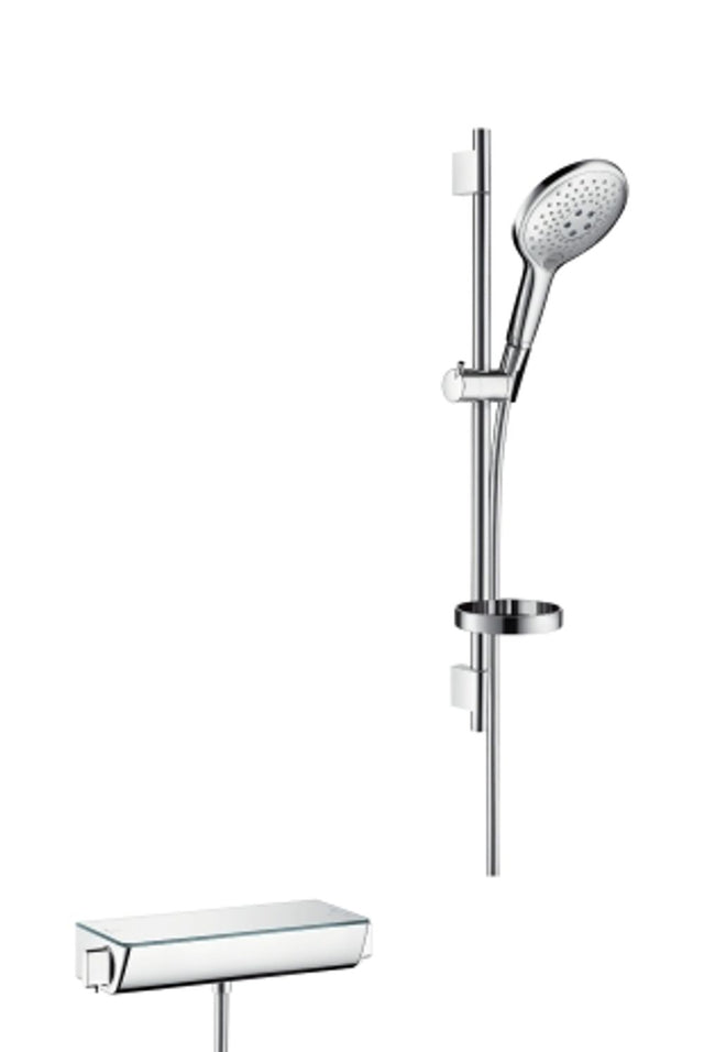 hansgrohe Raindance Select S Brausesystem Aufputz 150 3jet mit Ecostat Thermostat und Brausestange 65 cm Chrom, 27036000