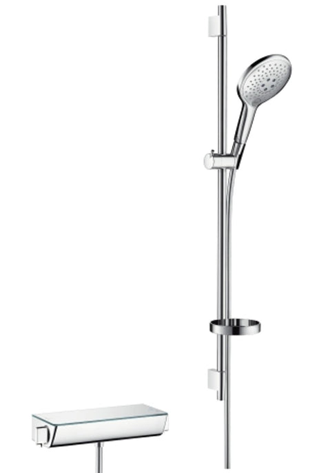 hansgrohe Raindance Select S Brausesystem Aufputz 150 3jet mit Ecostat Thermostat und Brausestange 90 cm Chrom, 27037000