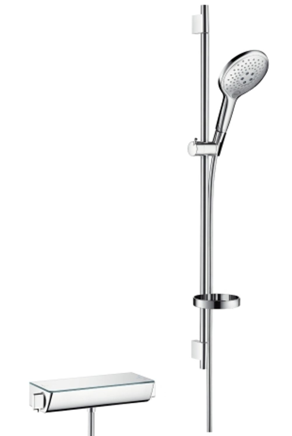 hansgrohe Raindance Select S Brausesystem Aufputz 150 3jet mit Ecostat Thermostat und Brausestange 90 cm Weiß/Chrom, 27037400