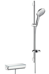 hansgrohe Raindance Select S Brausesystem Aufputz 150 3jet mit Ecostat Thermostat und Brausestange 90 cm Weiß/Chrom, 27037400