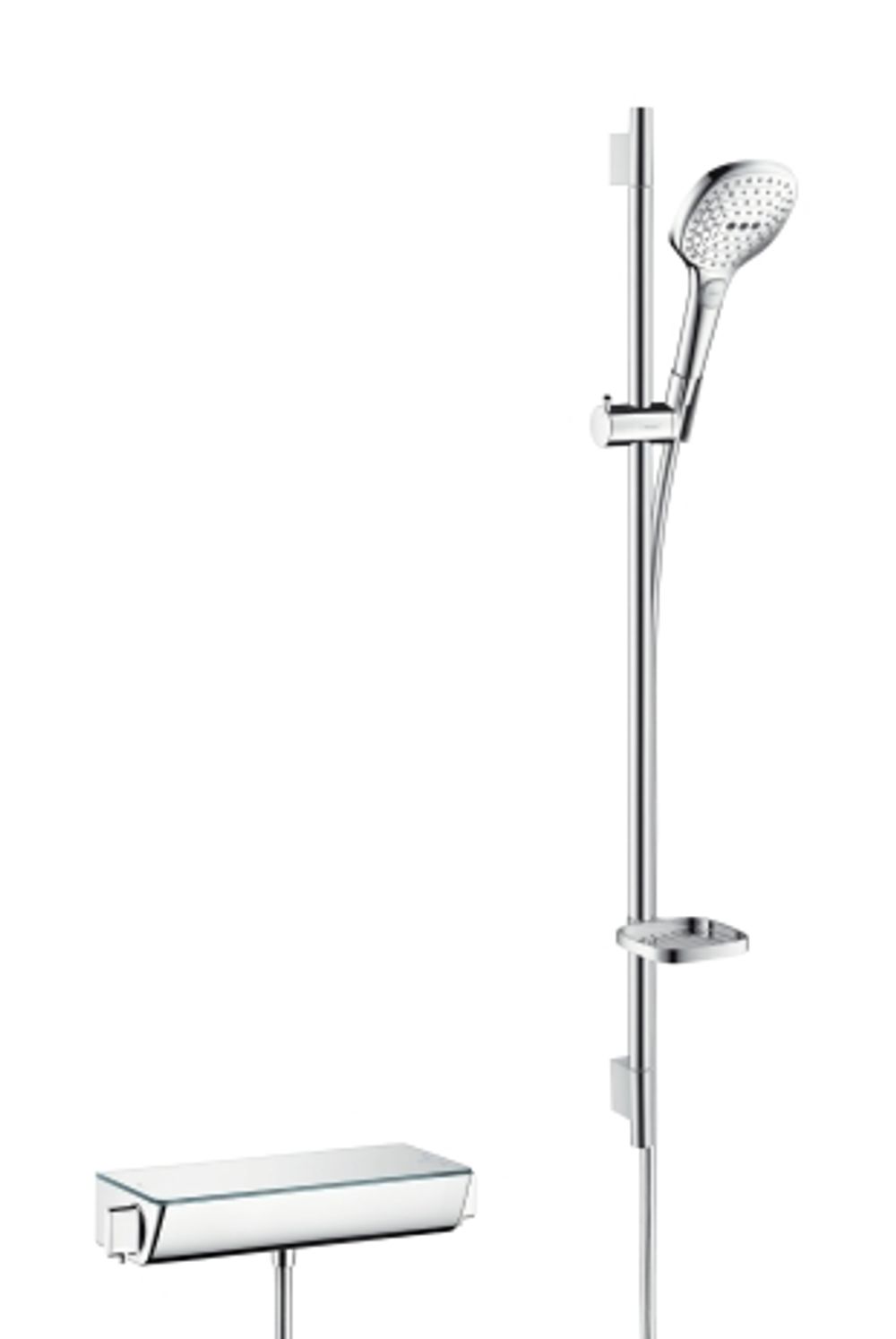 hansgrohe Raindance Select E Brausesystem Aufputz 120 3jet mit Ecostat Thermostat und Brausestange 90 cm Chrom, 27039000