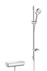hansgrohe Raindance Select E Brausesystem Aufputz 120 3jet mit Ecostat Thermostat und Brausestange 90 cm Chrom, 27039000