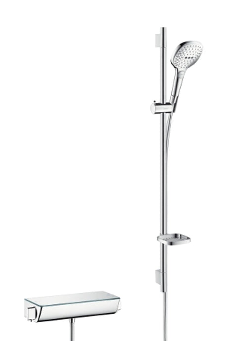 hansgrohe Raindance Select E Brausesystem Aufputz 120 3jet mit Ecostat Thermostat und Brausestange 90 cm Chrom, 27039000