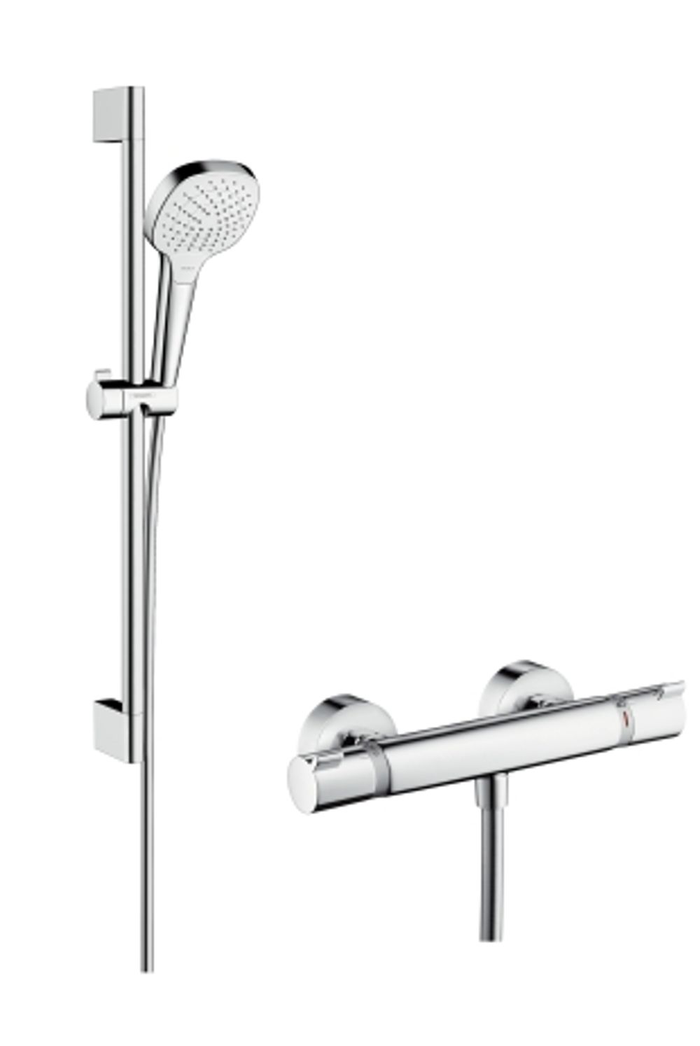 hansgrohe Croma Select E Brausesystem Aufputz Vario mit Ecostat Comfort Thermostat und Brausestange 65 cm Weiß/Chrom, 27081400