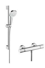 hansgrohe Croma Select E Brausesystem Aufputz Vario mit Ecostat Comfort Thermostat und Brausestange 65 cm Weiß/Chrom, 27081400