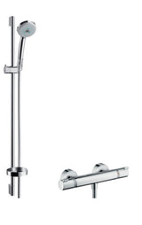 hansgrohe Croma 100 Brausesystem Aufputz Multi mit Ecostat Comfort Thermostat und Brausestange 90 cm Chrom, 27085000