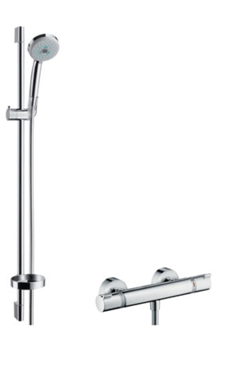 hansgrohe Croma 100 Brausesystem Aufputz Multi mit Ecostat Comfort Thermostat und Brausestange 90 cm Chrom, 27085000