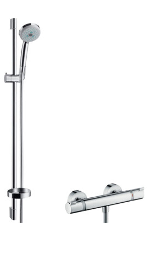 hansgrohe Croma 100 Brausesystem Aufputz Multi mit Ecostat Comfort Thermostat und Brausestange 90 cm Chrom, 27085000
