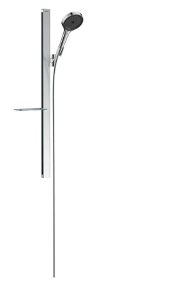 hansgrohe Rainfinity Brauseset 130 3jet mit Brausestange 90 cm und Ablage Chrom, 27671000