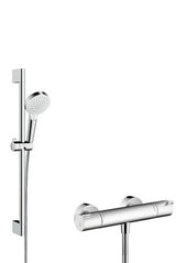hansgrohe Crometta Brausesystem Aufputz Vario mit Ecostat 1001 CL Thermostat und Brausestange 65 cm Weiß/Chrom, 27812400