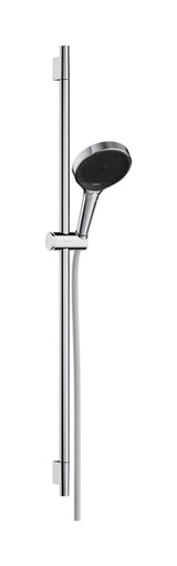 hansgrohe Rainfinity Brauseset 130 3jet mit Brausestange S Puro 90 cm, Push-Handbrausehalterung und Designflex Textilbrauseschlauch 160 cm Chrom, 28743000