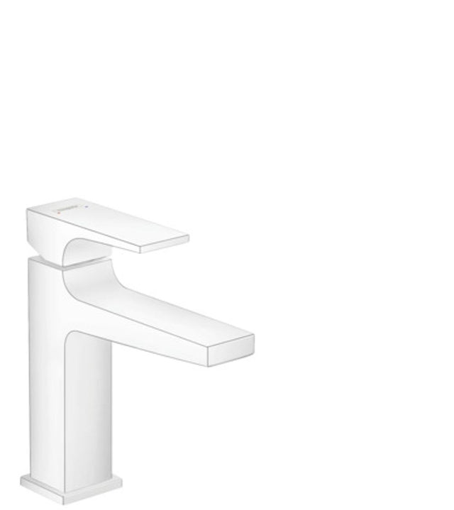 hansgrohe Metropol Einhebel-Waschtischmischer 110 mit Hebelgriff und Push-Open Ablaufgarnitur Mattweiß, 32507700