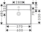 Hansgrohe Xanuia Q Aufsatzwaschtisch geschliffen 600/480 mit Hahnloch und Überlauf Weiß, 60243450