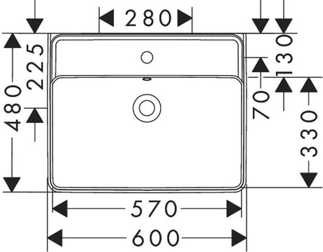 Hansgrohe Xanuia Q Aufsatzwaschtisch geschliffen 600/480 mit Hahnloch und Überlauf Weiß, 60243450