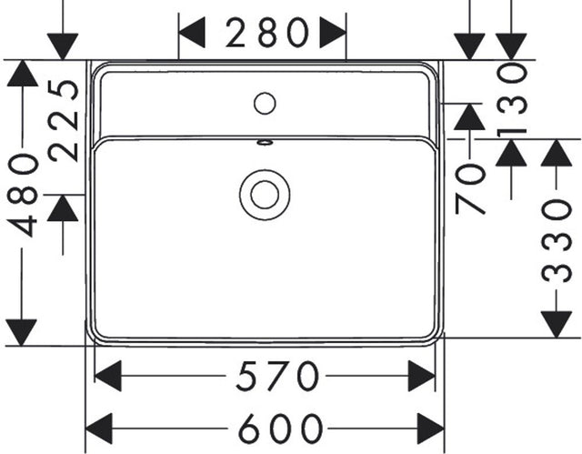 Hansgrohe Xanuia Q Aufsatzwaschtisch geschliffen 600/480 mit Hahnloch und Überlauf Weiß, 60243450