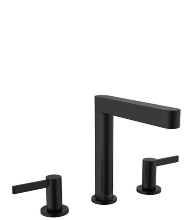 hansgrohe Finoris 3-Loch Waschtischarmatur 160 mit Push-Open Ablaufgarnitur Mattschwarz, 76034670