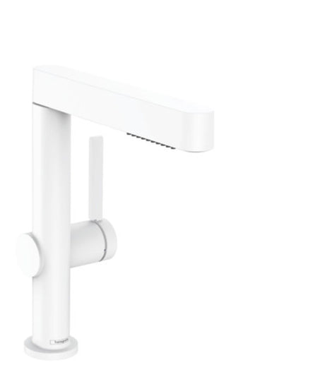 hansgrohe Finoris Einhebel-Waschtischmischer 230 mit Ausziehbrause, 2jet und Push-Open Ablaufgarnitur Mattweiß, 76063700