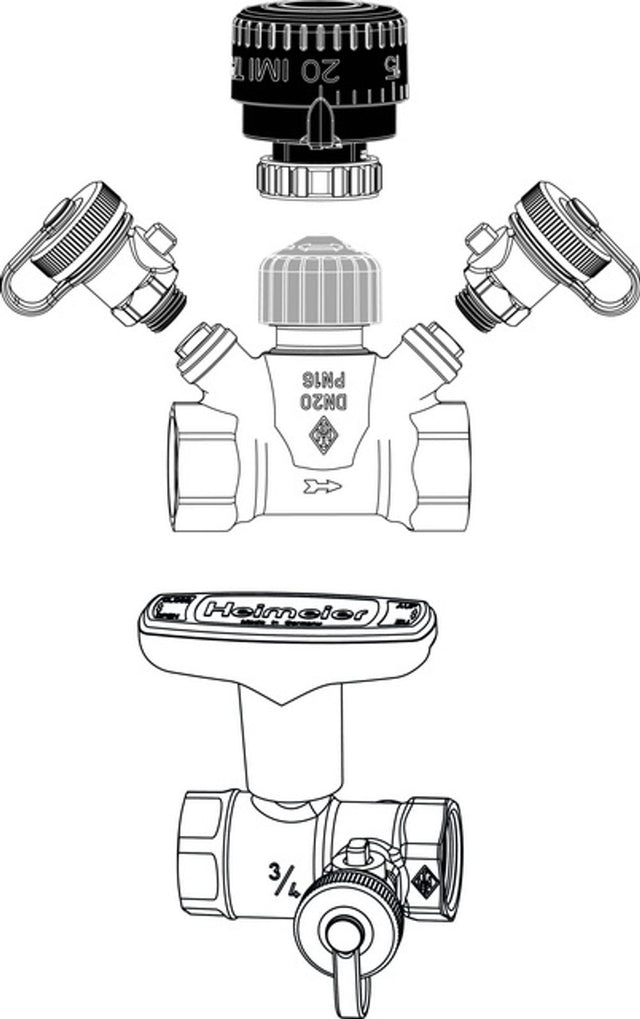 TA Strangventil TA-Multi Set 2, DN 15 Handrad, Entleerung, Globo H, Rotguss, 5850-02.800